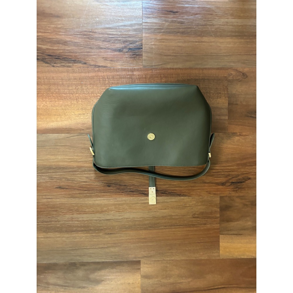 A New Day Olive Green Crossbody Bag Faux Leather Gold Hardware Minimalist Purse